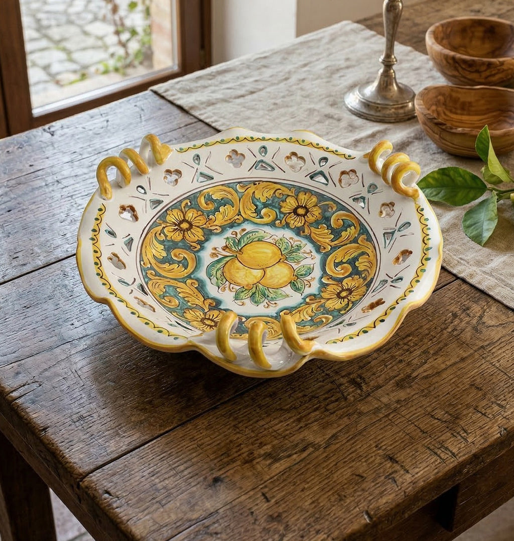 Centrotavola grande in ceramica decorata a mano da ceramisti siciliani limoni art 6