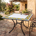 Tavolo in pietra lavica decorato a mano quadrato art. lisca bianca