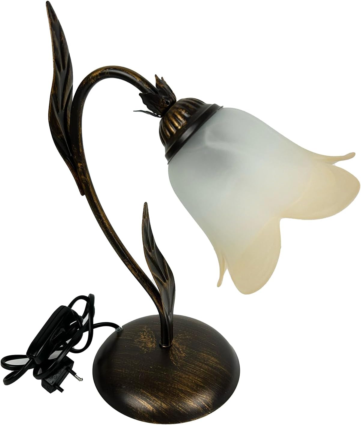 Lumetto comodino a 1 luce in ferro battuto e vetro realizzato e decorato artigianalmente art. ralph