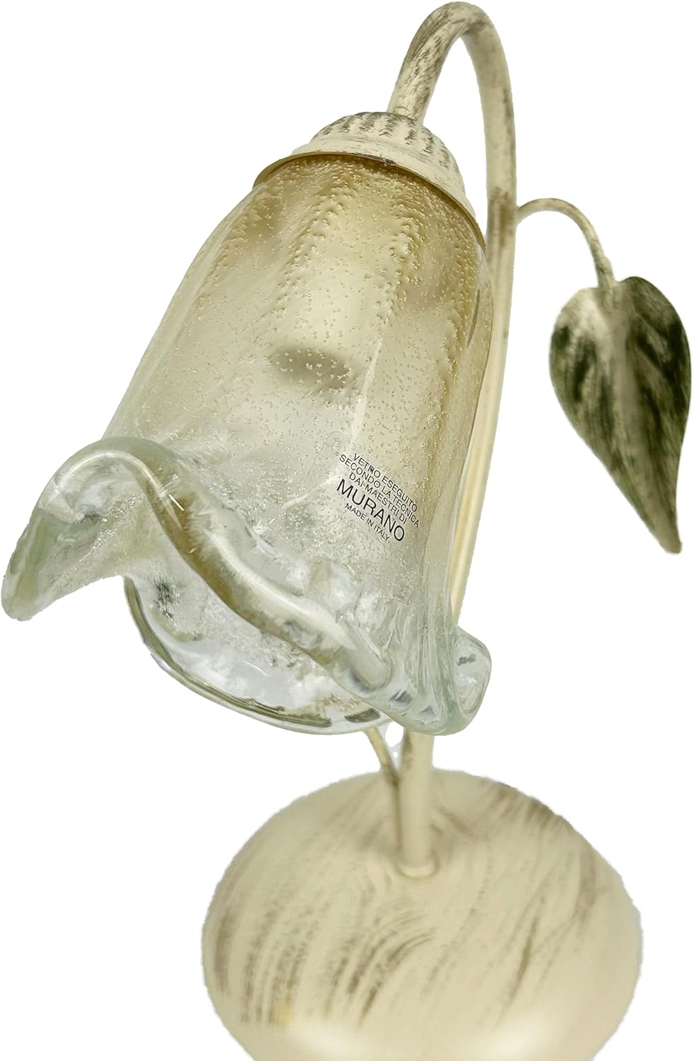 Lumetto comodino a 1 luce in ferro battuto e vetro realizzato e decorato artigianalmente art. steven