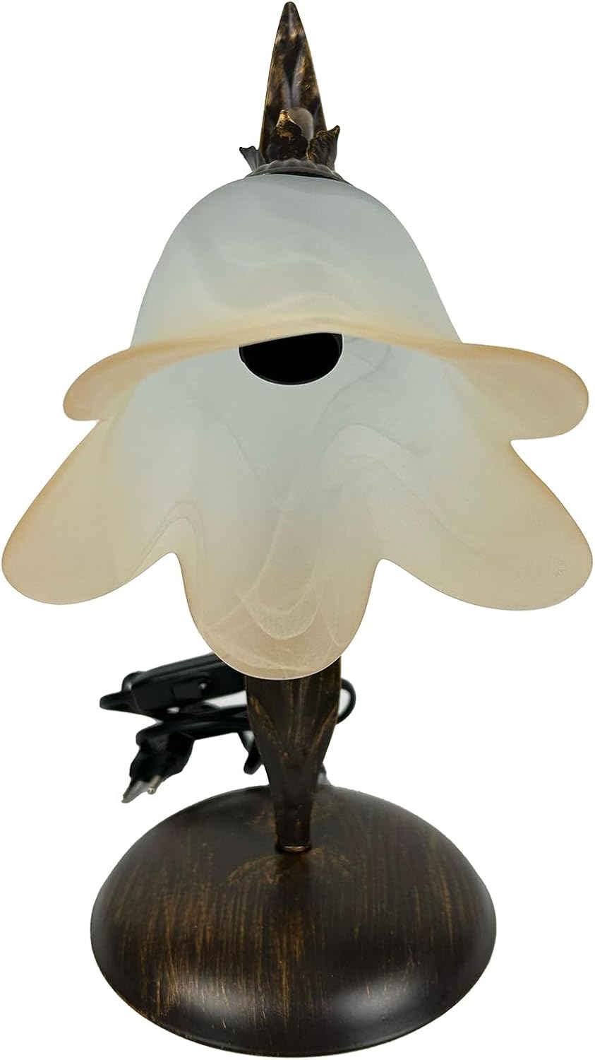 Lumetto comodino a 1 luce in ferro battuto e vetro realizzato e decorato artigianalmente art. ralph