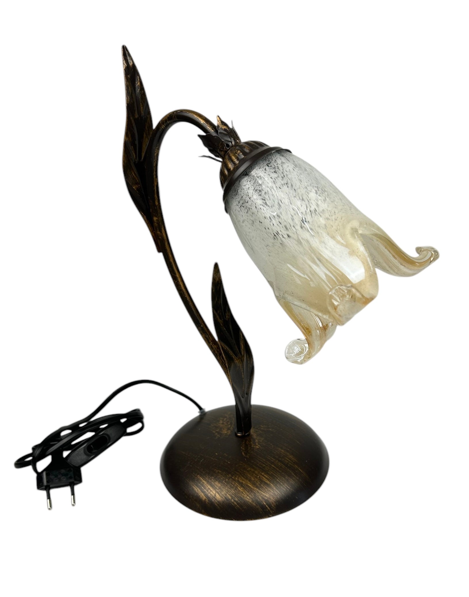 Lumetto comodino a 1 luce classico in ferro battuto e vetro realizzato e decorato artigianalmente coll. scott