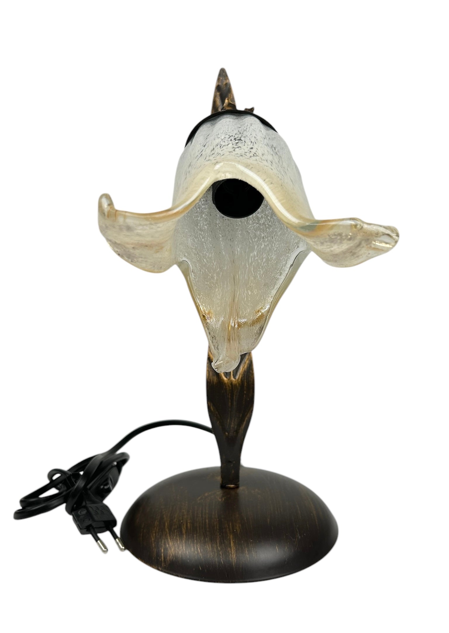 Lumetto comodino a 1 luce classico in ferro battuto e vetro realizzato e decorato artigianalmente coll. scott