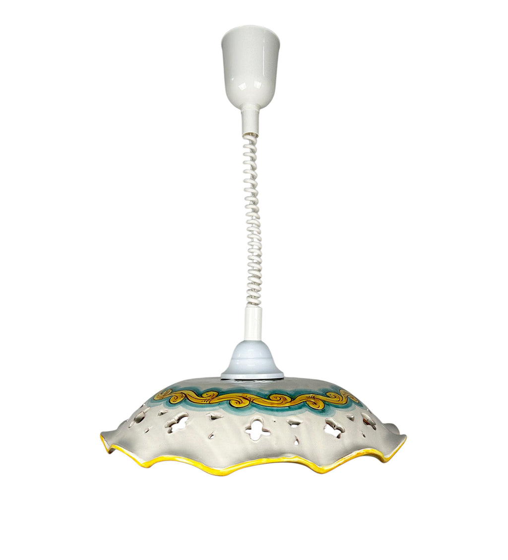 Lampadario a sospensione 1 luce saliscendi con ceramica realizzata e decorata artigianalmente coll. Martina