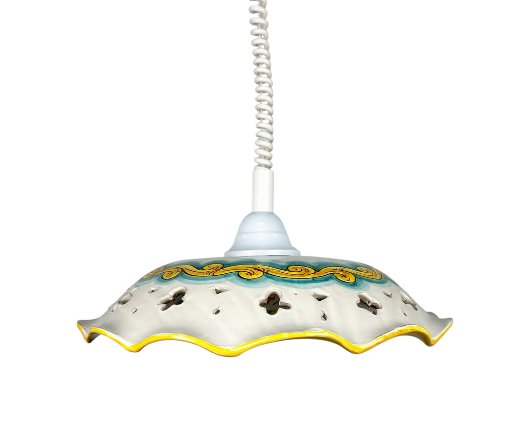 Lampadario a sospensione 1 luce saliscendi con ceramica realizzata e decorata artigianalmente coll. Martina