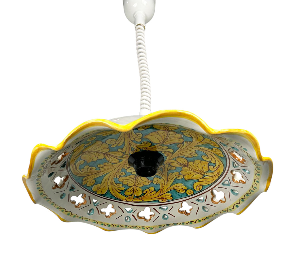 Lampadario a sospensione 1 luce saliscendi con ceramica realizzata e decorata artigianalmente coll. Martina
