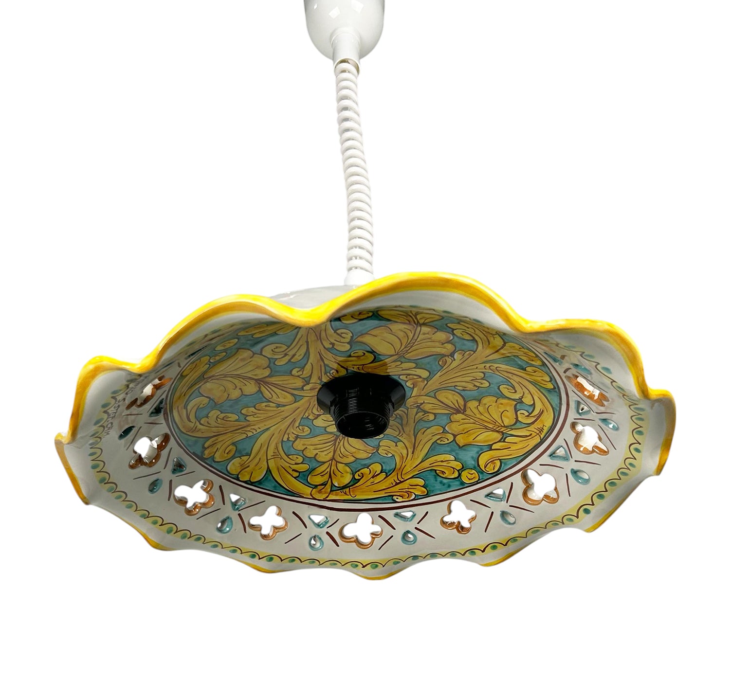 Lampadario a sospensione 1 luce saliscendi con ceramica realizzata e decorata artigianalmente coll. giulia (MARTINA)