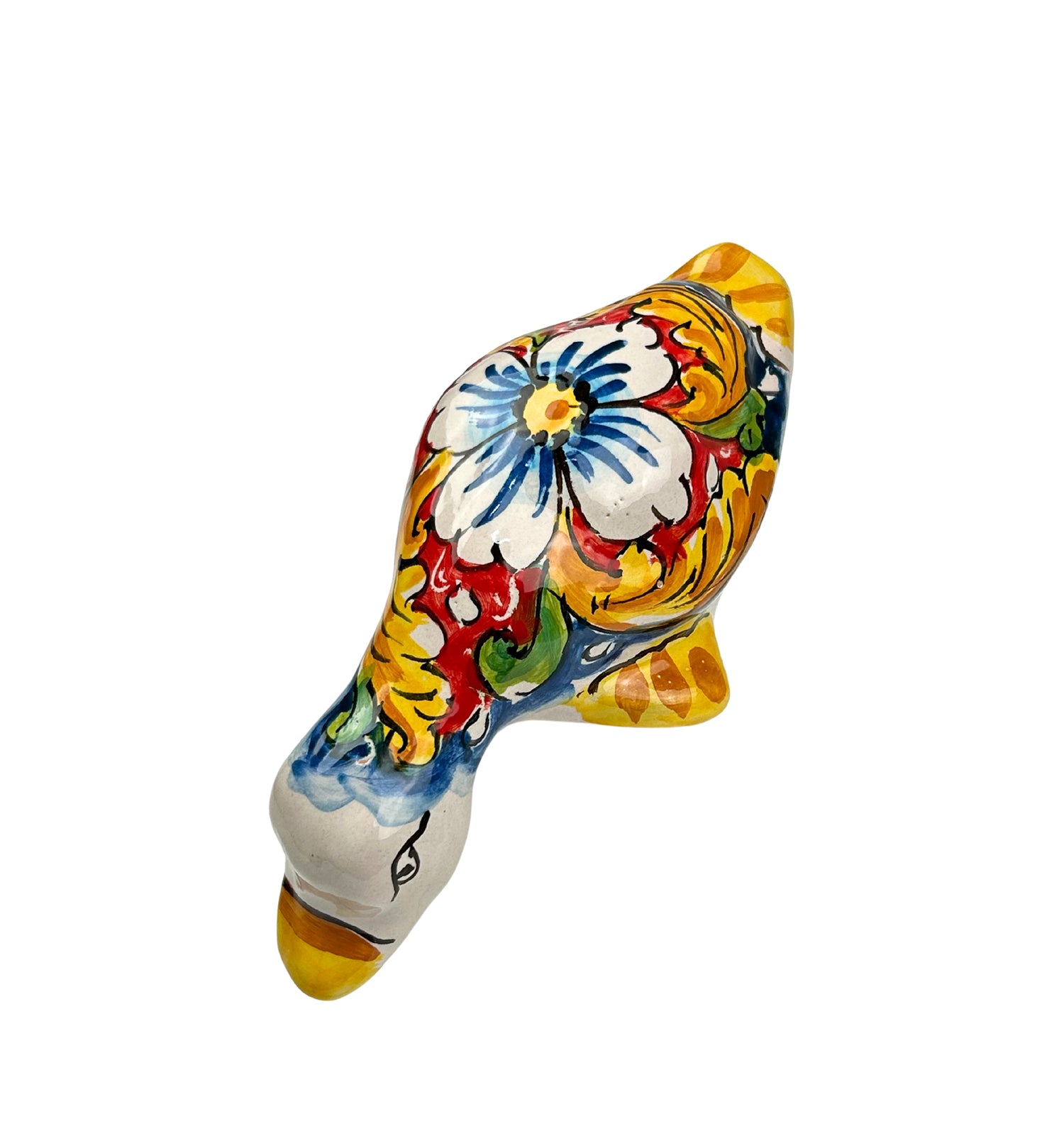 Papera in ceramica siciliana di santo stefano di camastra realizzata e decorata totalmente a mano fiore rosso