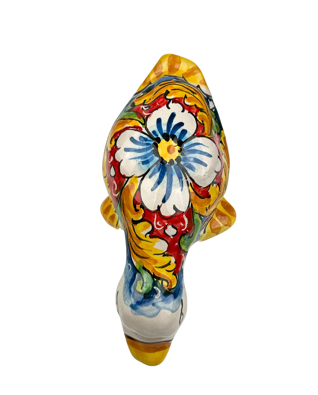 Papera in ceramica siciliana di santo stefano di camastra realizzata e decorata totalmente a mano fiore rosso