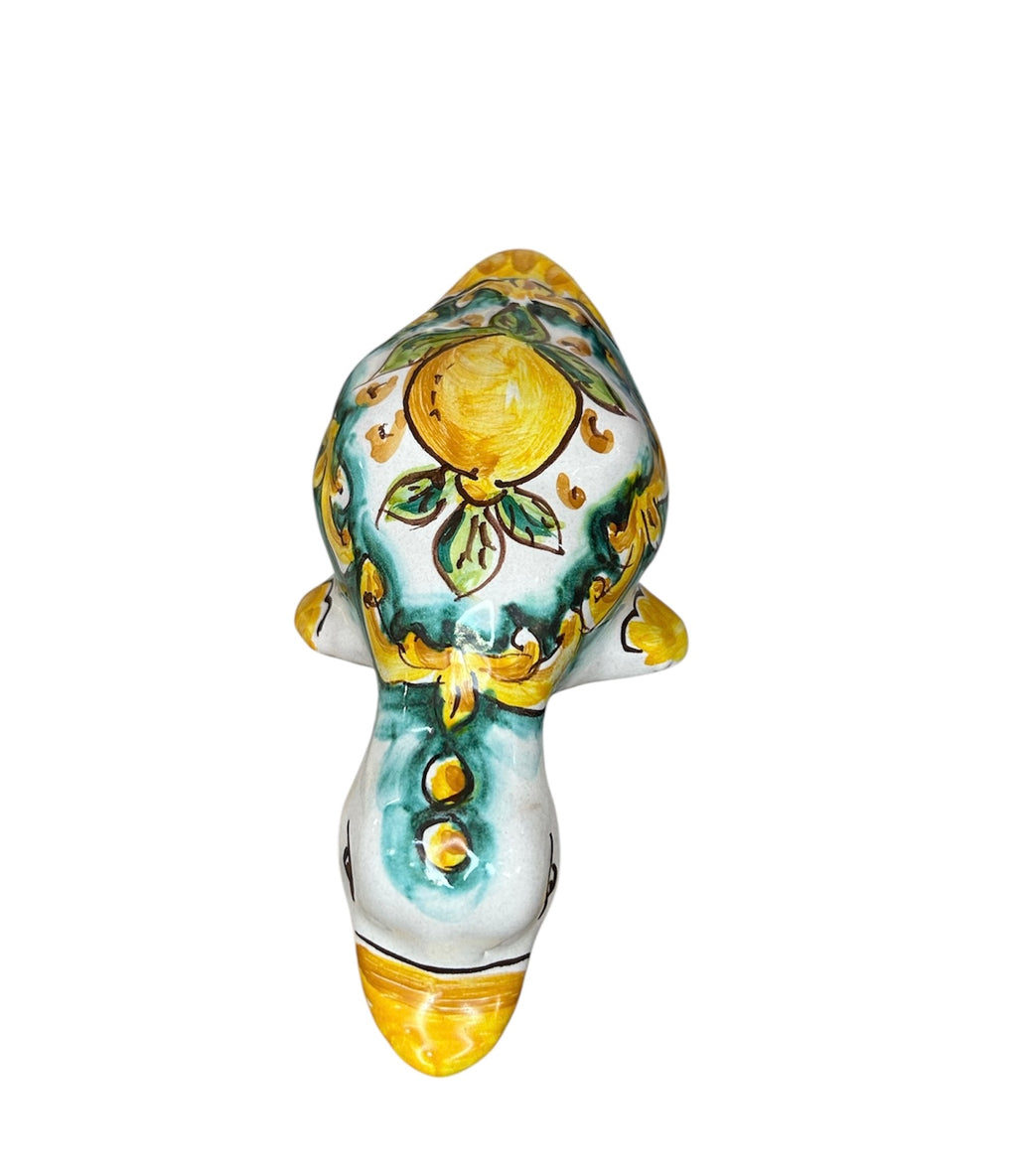 Papera in ceramica siciliana di santo stefano di camastra realizzata e decorata totalmente a mano limoni