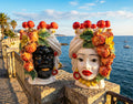 Pair of Sicilian ceramic Moor's heads from Caltagirone h30cm art. pomegranate 