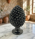Pigna decorativa in ceramica di Caltagirone dipinta e decorata a mano nera H 30 cm