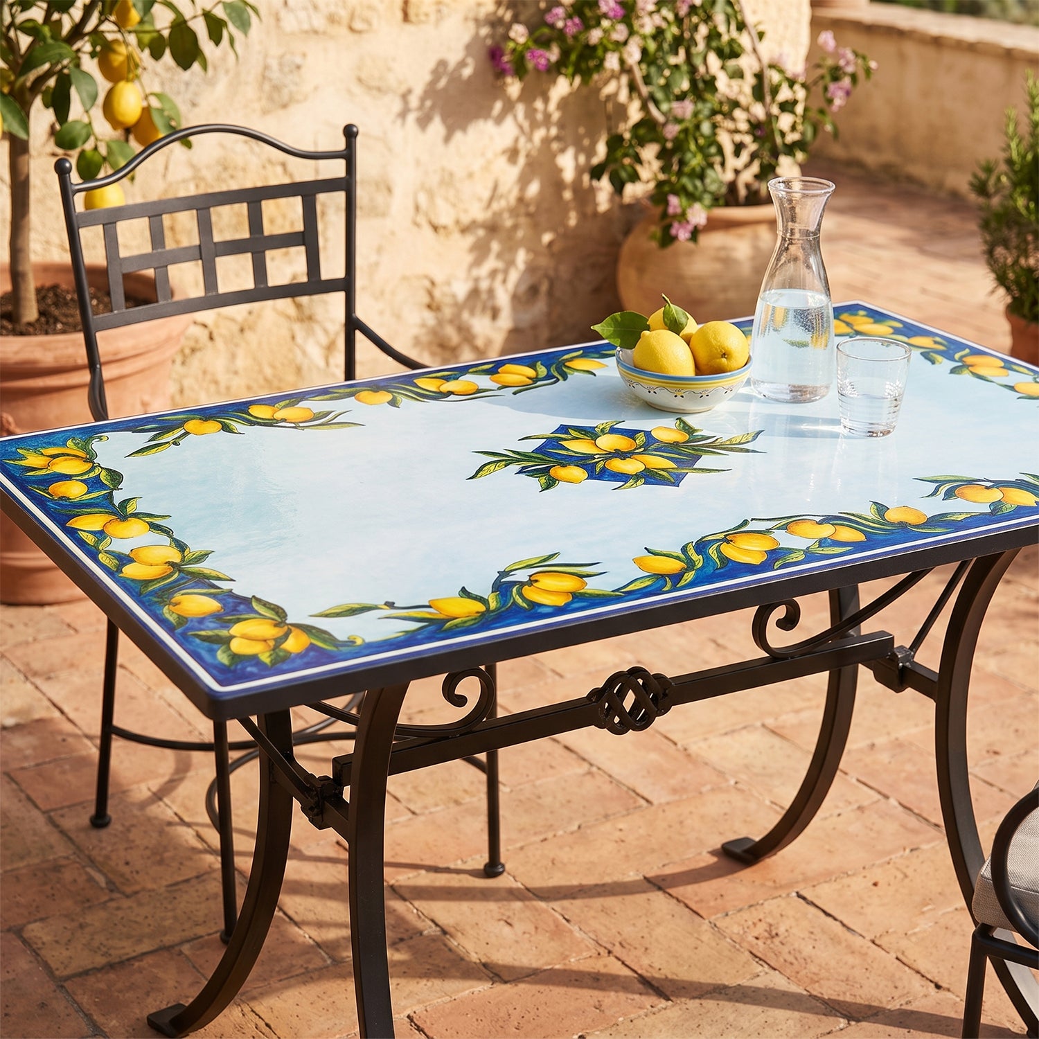 Tavolo in pietra lavica decorato a mano rettangolare art. ornato limoni