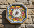 Orologio da parete in ceramica decorata a mano da ceramisti siciliani fiore rosso art 24
