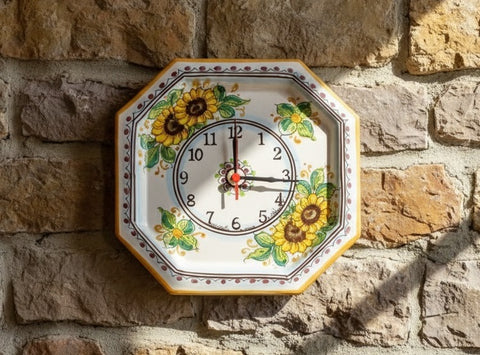 Orologio da parete in ceramica decorata a mano da ceramisti siciliani girasole art 24