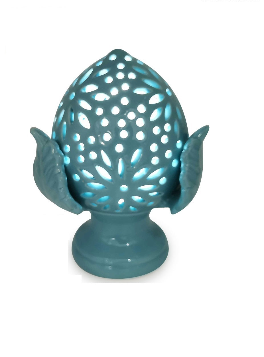 Sicilian pine cone dove gray silver base hand made and decorated resin h19cm VL