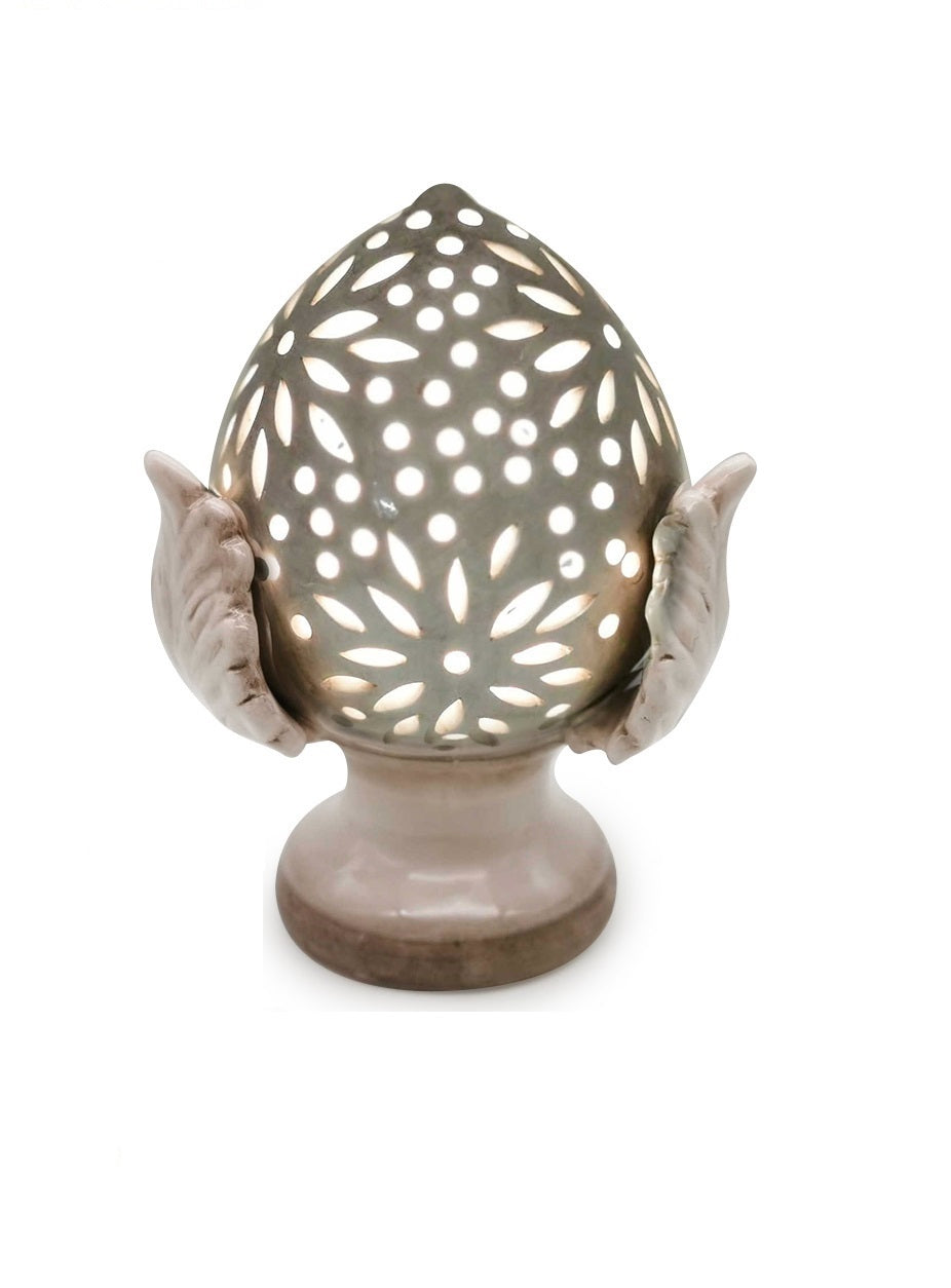 Sicilian pine cone dove gray silver base hand made and decorated resin h19cm VL