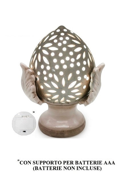 Sicilian pine cone dove gray silver base hand made and decorated resin h19cm VL