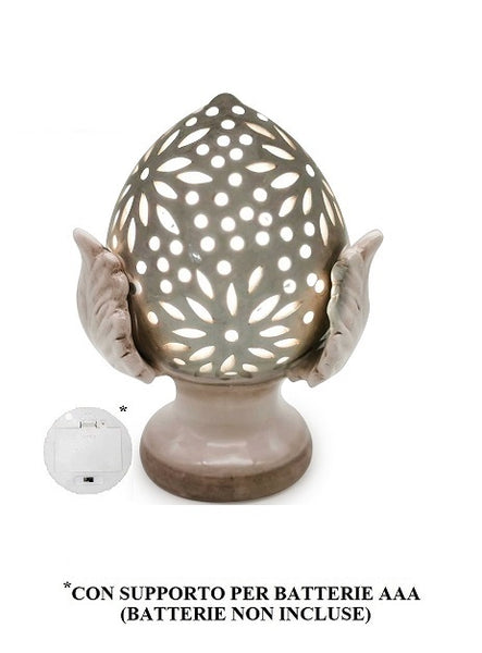 Sicilian pine cone dove gray silver base hand made and decorated resin h19cm VL