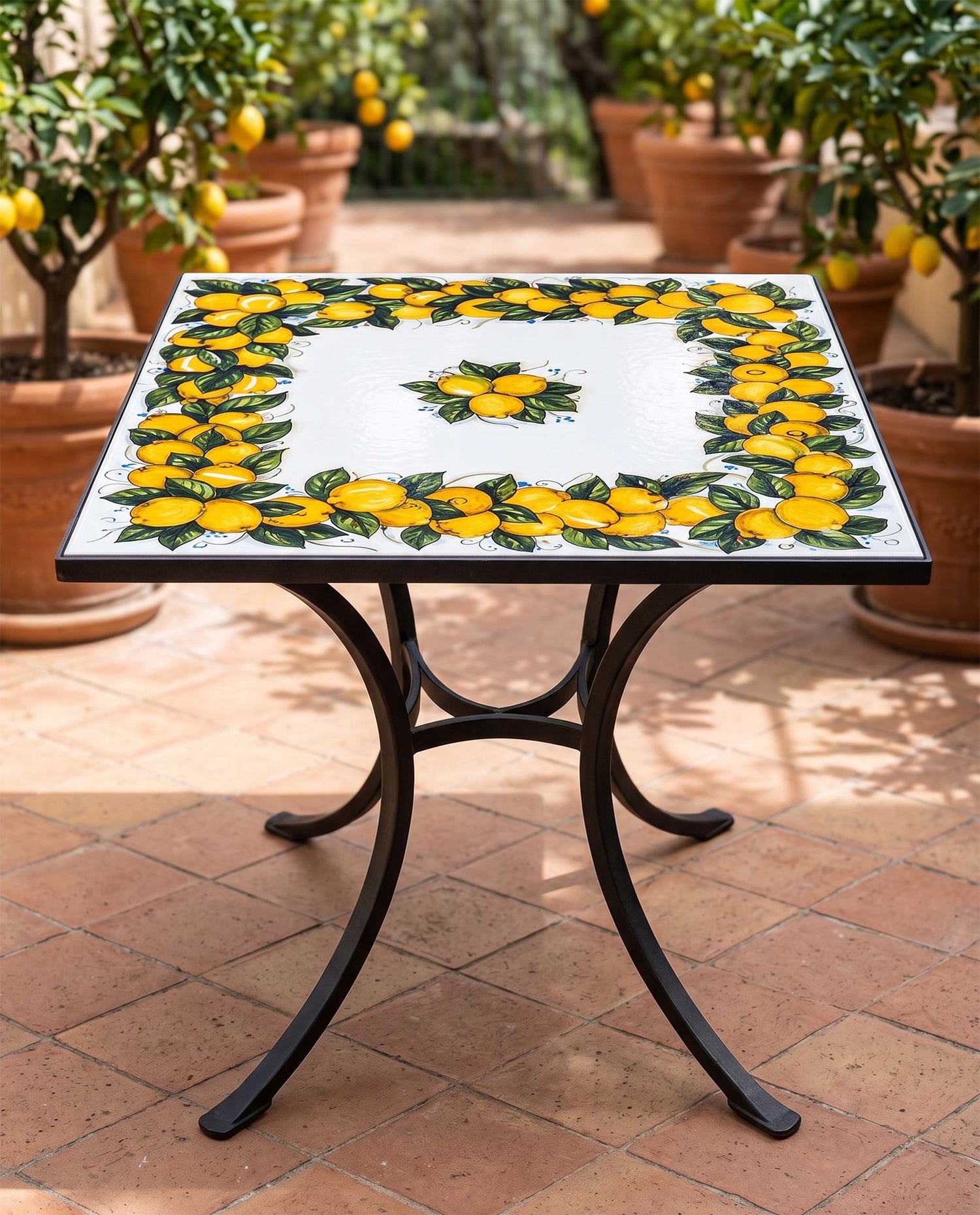 Hand-decorated rectangular lava stone table art. favignana