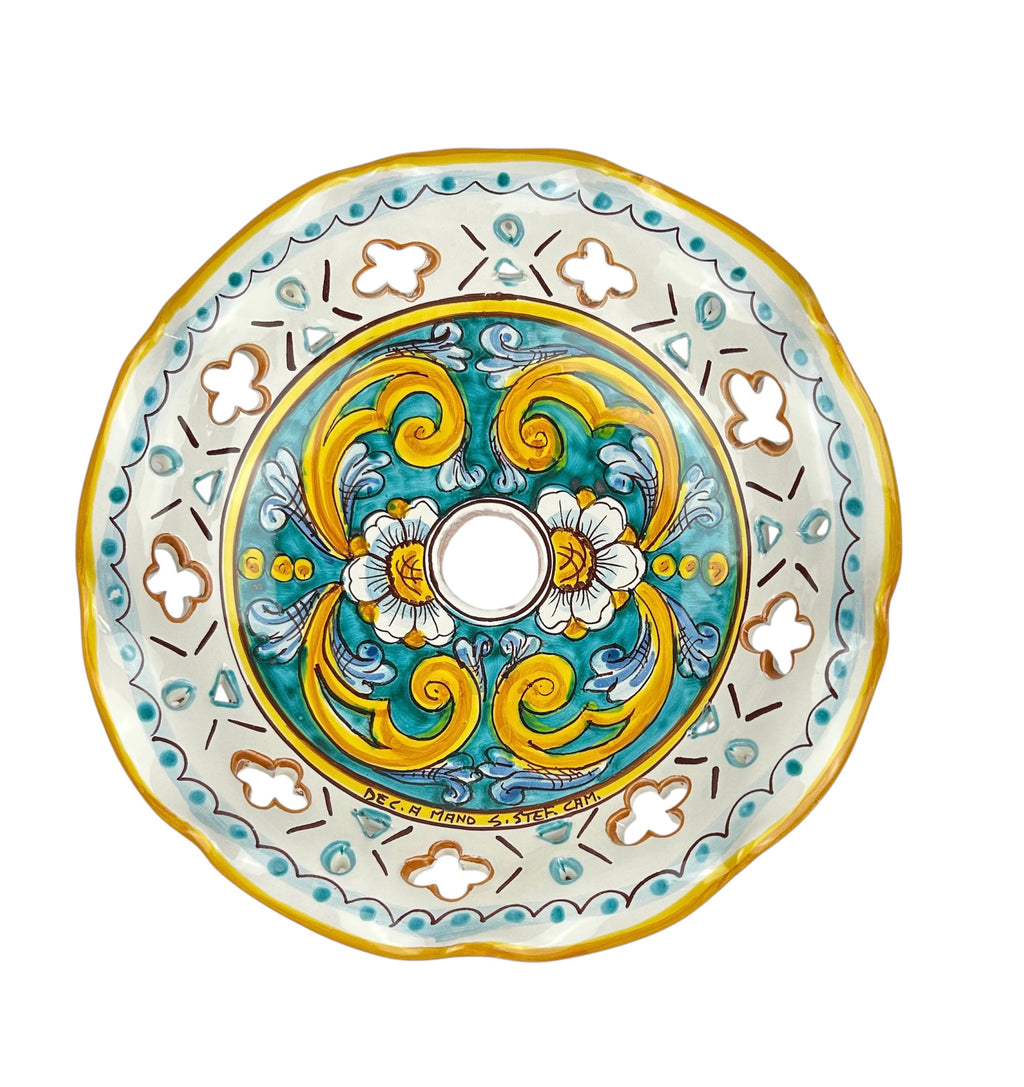 Piatto in ceramica per lampadario decorato realizzato e firmato a mano sospensione art. gomes