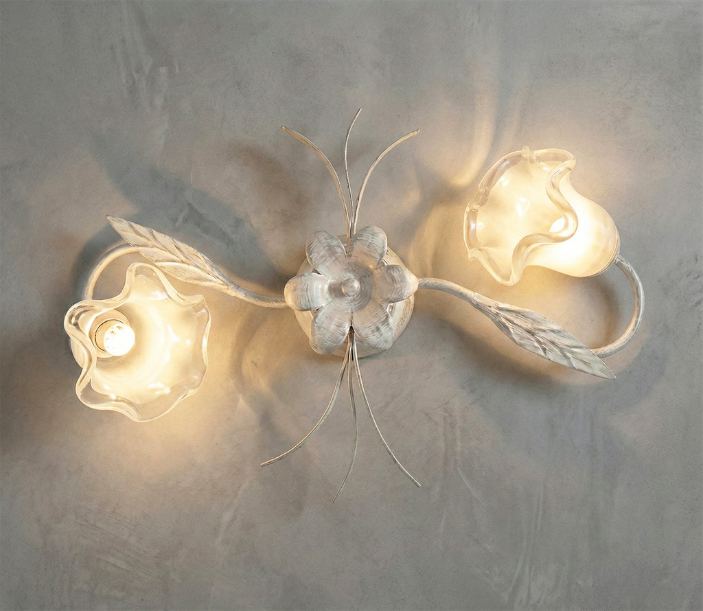 Plafoniera da soffitto moderna a 2 luci in ferro battuto e vetro realizzata artigianalmente coll. venere