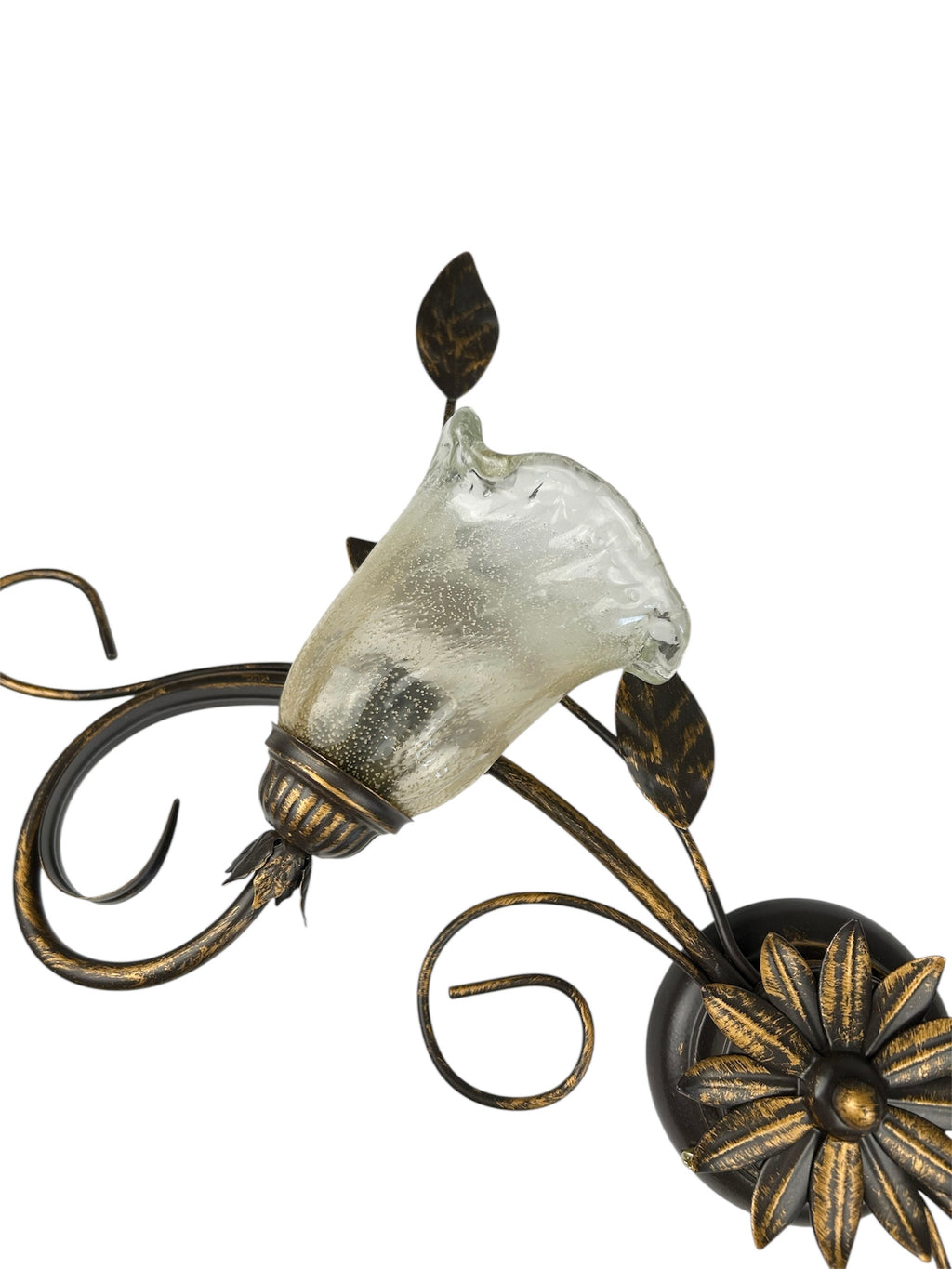 Plafoniera da soffitto classica a 2 luci in ferro battuto e vetro realizzata e decorata artigianalmente coll. cox