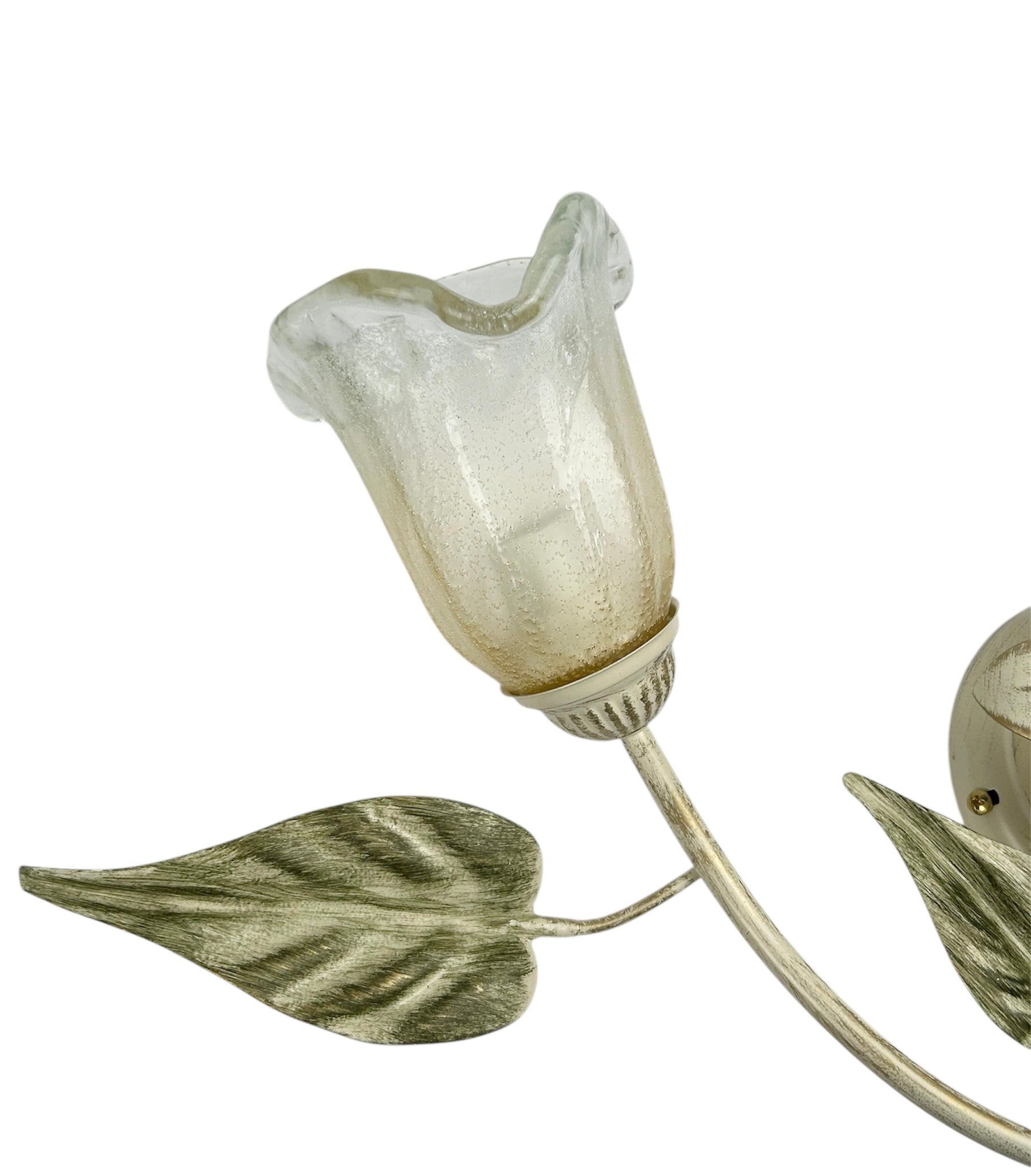 Plafoniera da soffitto classica a 2 luci in ferro battuto e vetro realizzata e decorata artigianalmente coll. steven