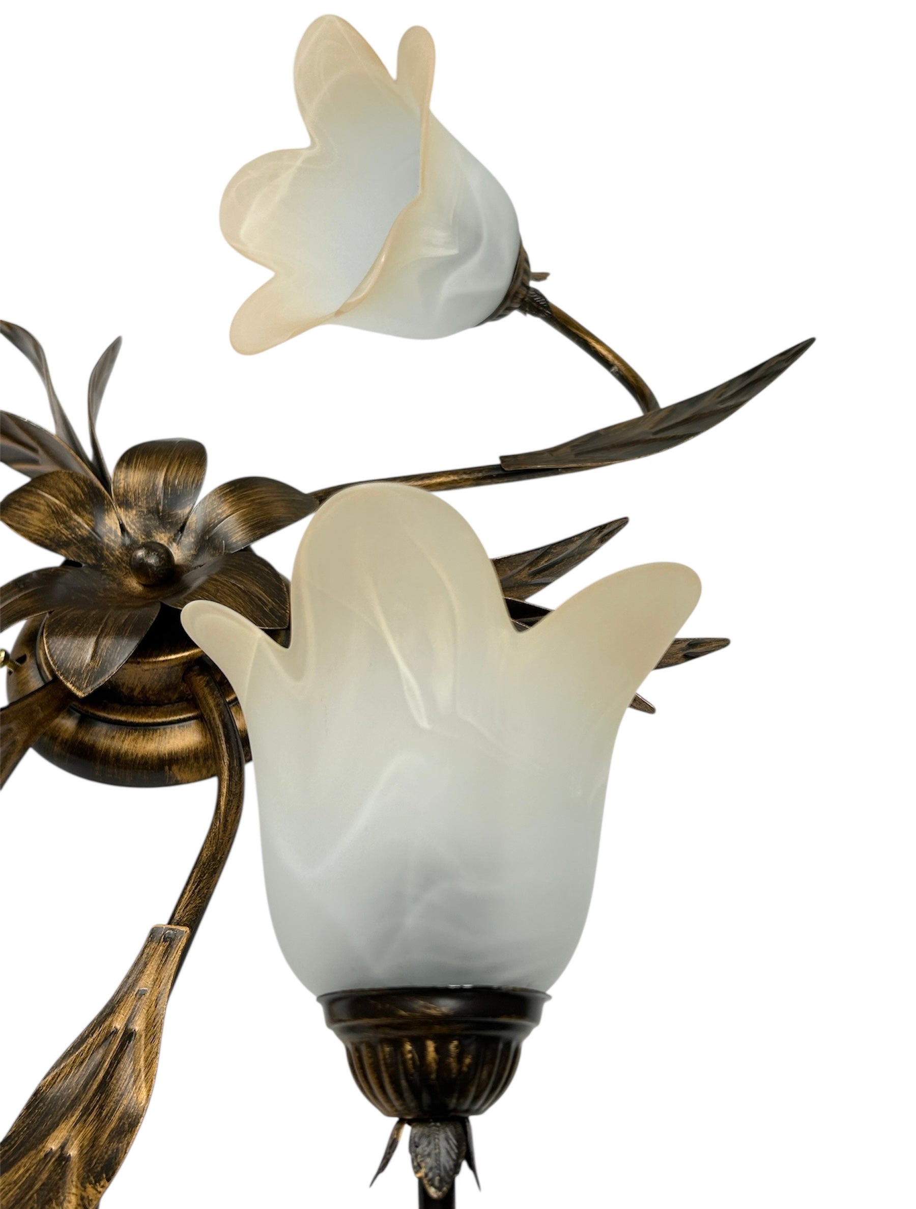 Plafoniera da soffitto classica a 3 luci in ferro battuto e vetro realizzata e decorata artigianalmente coll. ralph