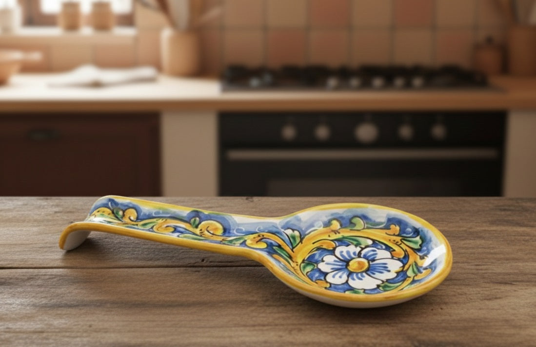 Poggiamestolo in ceramica decorata a mano da ceramisti siciliani barocco art 25