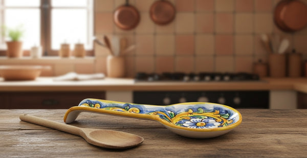 Poggiamestolo in ceramica decorata a mano da ceramisti siciliani barocco art 25