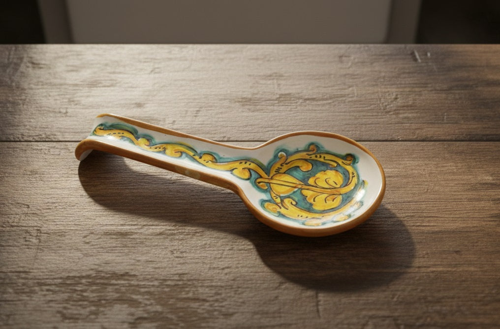 Ceramic spoon rest hand decorated by Sicilian ceramists gianluca art 25