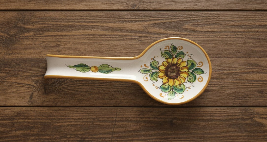 Ceramic spoon rest hand decorated by Sicilian ceramists sunflower art 25