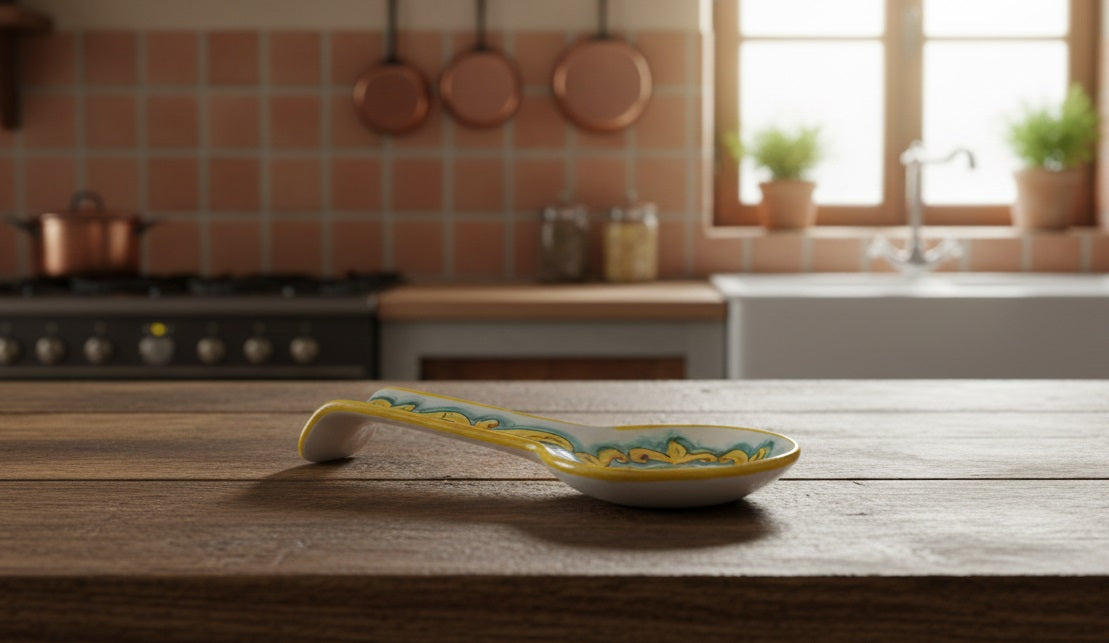 Poggiamestolo in ceramica decorata a mano da ceramisti siciliani limoni art 25