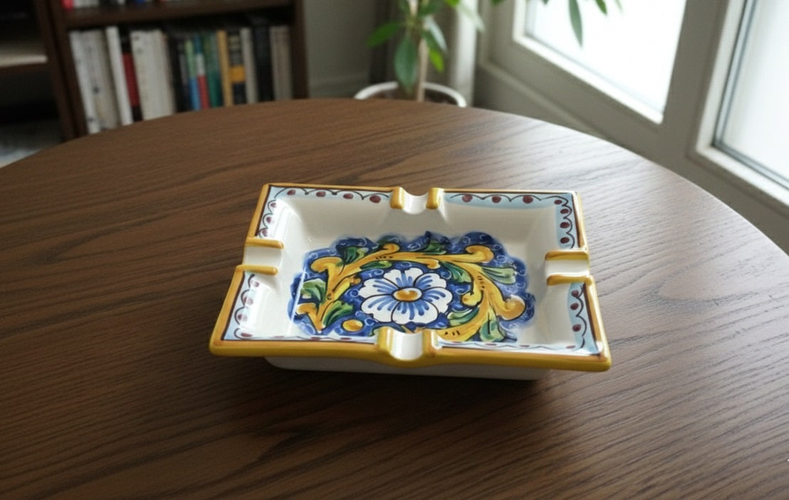 Portacenere in ceramica decorata a mano da ceramisti siciliani barocco art 27