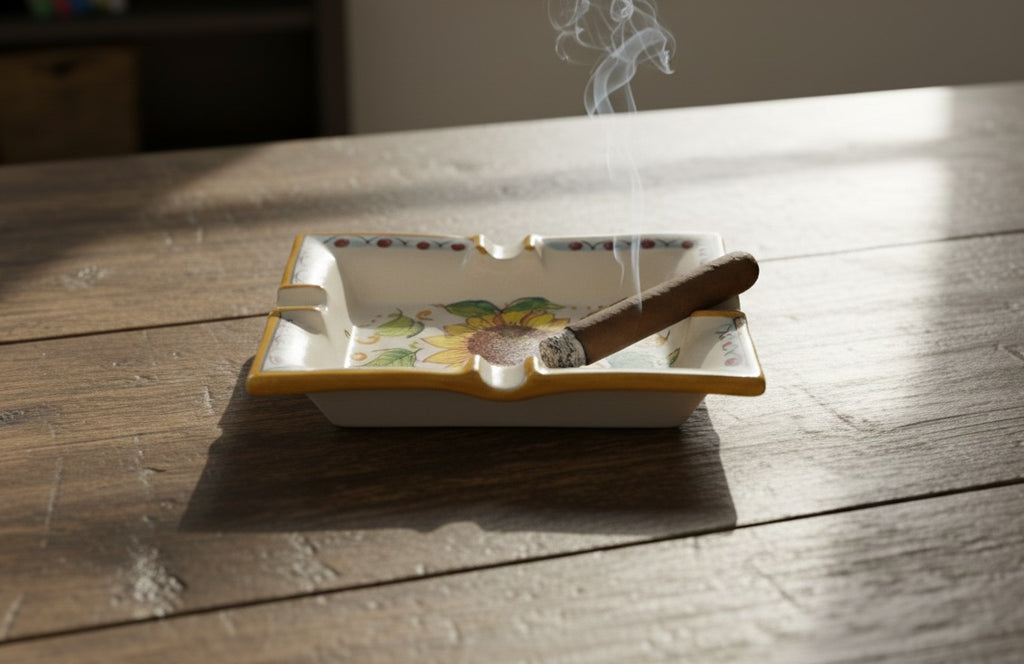 Ceramic ashtray hand decorated by Sicilian ceramists sunflower art 27