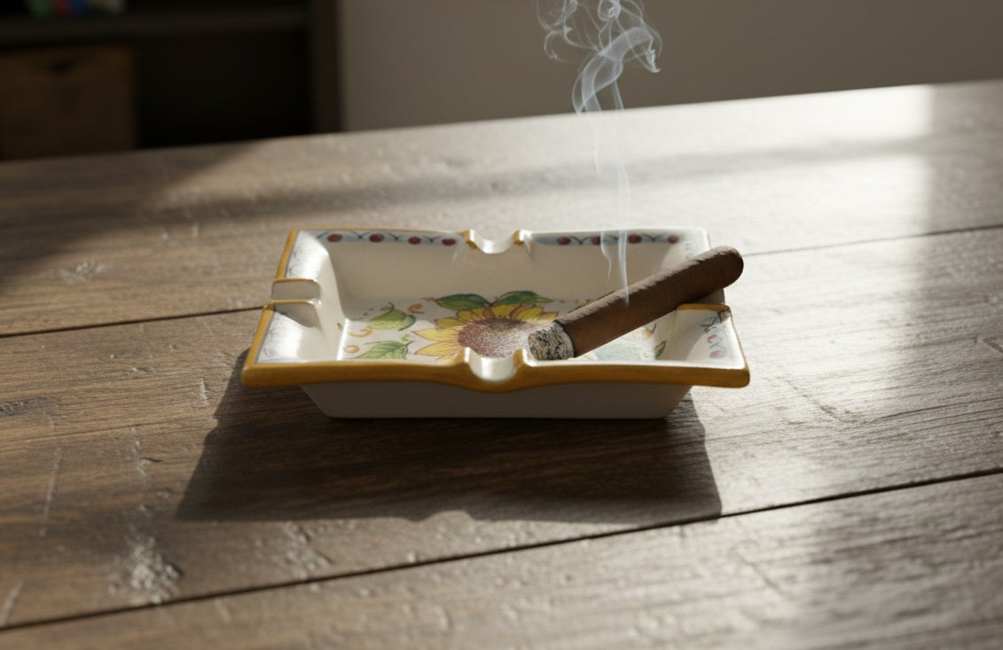 Ceramic ashtray hand decorated by Sicilian ceramists sunflower art 27