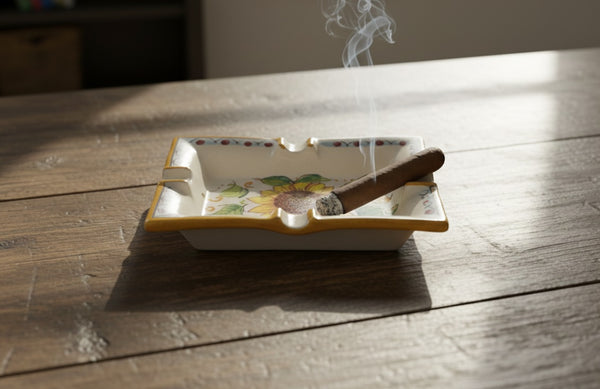 Portacenere in ceramica decorata a mano da ceramisti siciliani girasole art 27