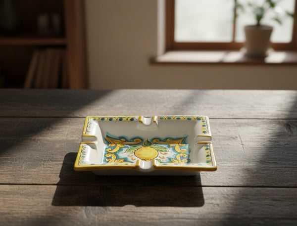 Portacenere in ceramica decorata a mano da ceramisti siciliani limoni art 27