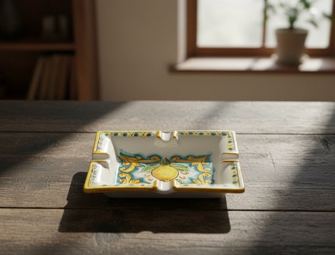 Portacenere in ceramica decorata a mano da ceramisti siciliani limoni art 27