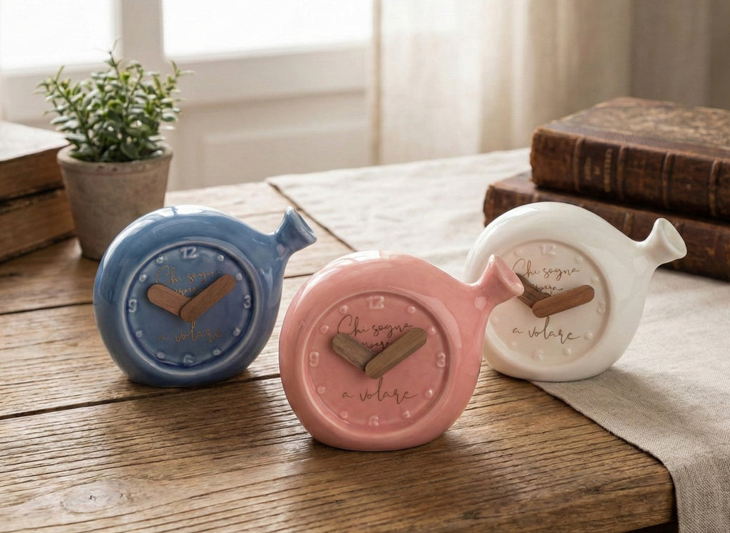 Orologio palloncino celeste in porcellana bomboniera per nascita, battesimo, Harmony PRNB26140