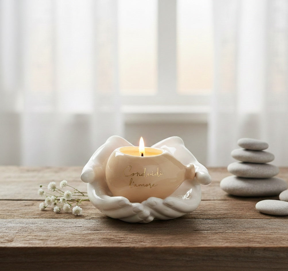 Porta candela mani con palloncino bomboniera per matrimonio,  battesimo, comunione, cresima Harmony