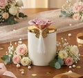 Bomboniera matrimonio scatola in porcellana decorata con candela bianco e oro harmony PRMT24002