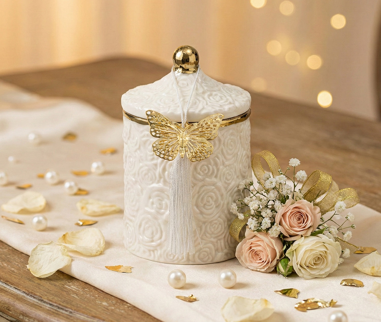 Bomboniera matrimonio scatola in porcellana bianca con candela profumata harmony PRMT24007