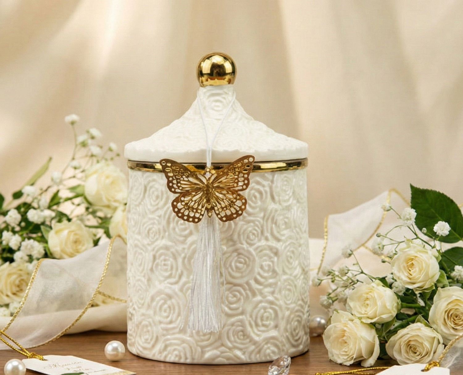 Bomboniera matrimonio scatola in porcellana bianca con candela profumata harmony PRMT24008