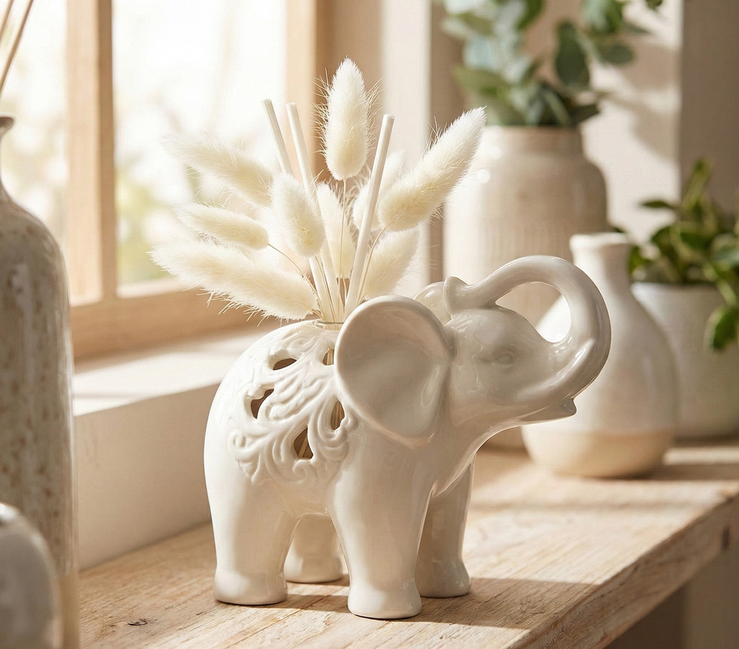 comunione e cresima profumatore elefante in porcellana bianco harmony PRMT24120