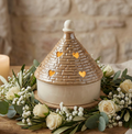 Bomboniera matrimonio trullo con led in porcellana bianco e tortora perla harmony PRMT24141