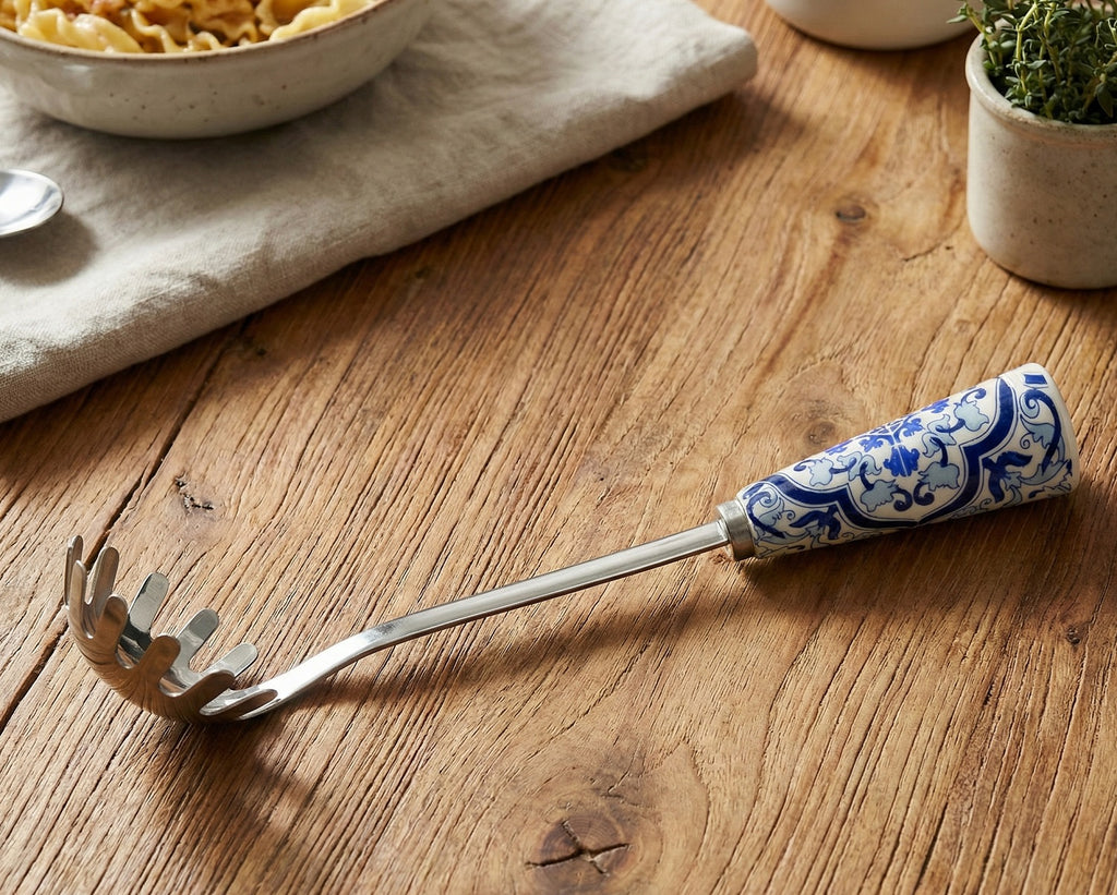 Prendi spaghetti manico in porcellana decorato con maiolica bomboniera per comunione, cresima, matrimonio, Harmony PRMT24146PB