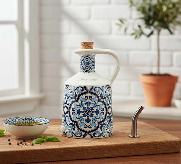 Bomboniera matrimonio oliera in porcellana con decorazione maioliche blu e bianco harmony PRMT24150