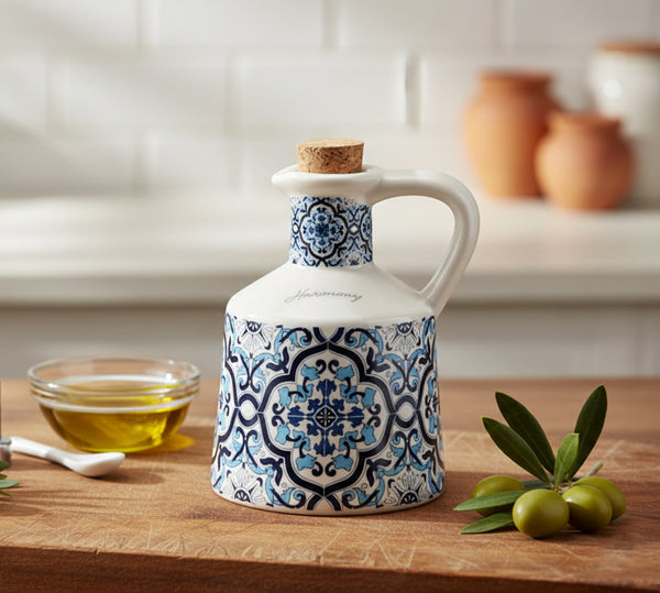 Bomboniera matrimonio oliera in porcellana con decorazione maioliche blu e bianco harmony PRMT24205